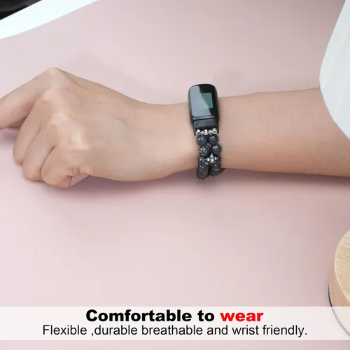 Vista 3 de Wongeto Compatible con correas Fitbit Luxe, pulsera elástica de perlas estirable de moda hecha a mano para mujeres, correa de reemplazo