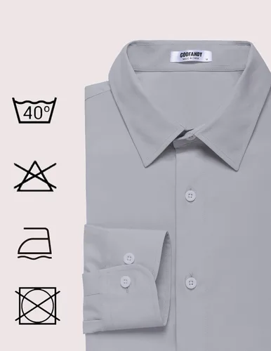 Vista 5 de COOFANDY Camisa de vestir para hombre, sin arrugas, manga larga, con botones, camisas formales