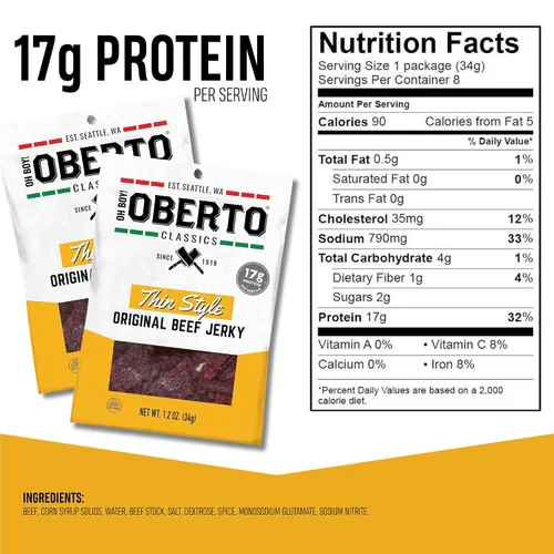 Vista 2 de ¡Oh chico! Oberto Classics Thin Style Original Beef Jerky, 1.2 onzas (Pack de 8)