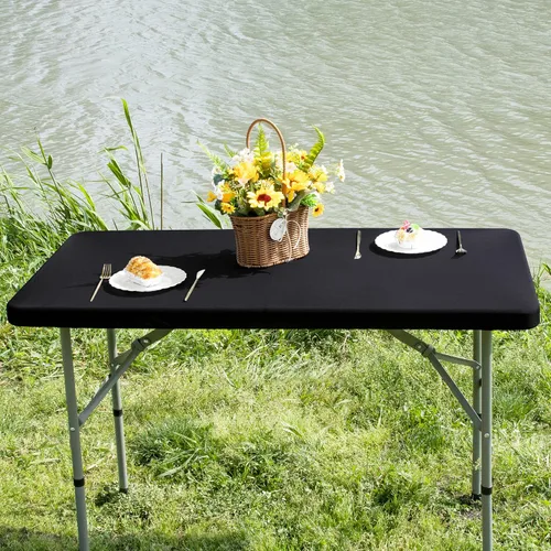 Vista 2 de Mantel de mesa rectangular de 4 pies con ajuste elástico, mantel de elastano elástico de 4 pies para mesas de comedor, para interiores y exteriores