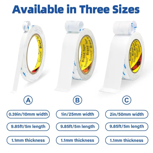 Vista 2 de 3M - Cinta de doble cara de 0.39 pulgadas x 16.5 pies, sin residuos, tiras para colgar cuadros, cinta de montaje resistente, cinta de espuma