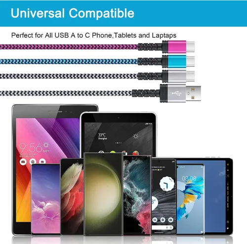 Vista 6 de Cable Samsung S23 Ultra USB tipo C de carga rápida, [3 unidades, 10 pies] largo USB C a USB A, cable de teléfono Android, cable de carga C de carga