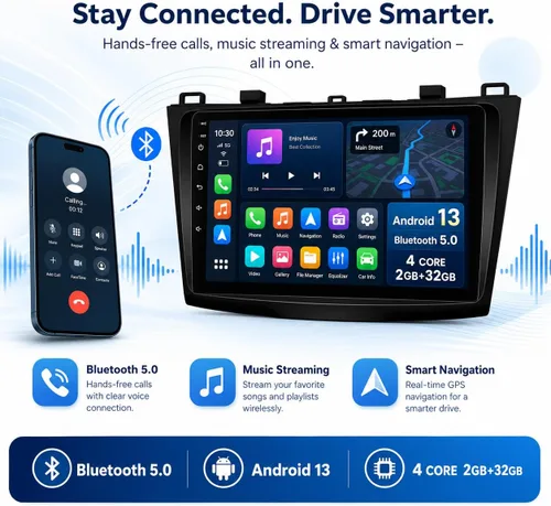 Vista 5 de Radio estéreo de coche para Mazda 3 2010 2011 2012 2013-9 pulgadas (1280 x 800) pantalla táctil con Carplay inalámbrico y Android Auto GPS WiFi