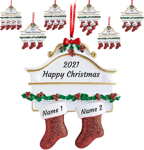 Vista 12 de Adornos de Navidad personalizados para familia de 2, adornos de Navidad familiares personalizados con nombres, decoraciones de Navidad