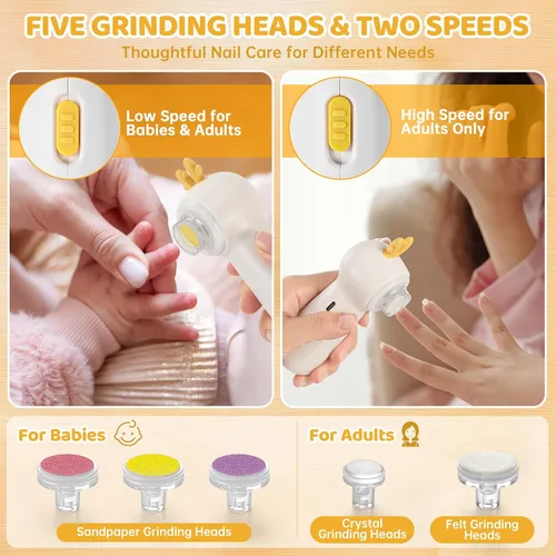 Vista 9 de Lima de uñas eléctrica para bebés con luz LED, USB - Recargable