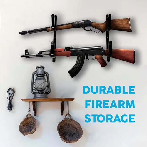 Vista 7 de Soporte de pared para rifles, estante de acero de 13 pulgadas para rifles, escopetas y pistolas, ganchos de almacenamiento de armas de fuego