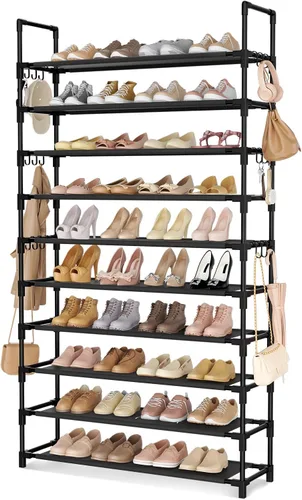 Vista 15 de LANTEFUL - Organizador de zapatos de 5 niveles, 12-15 pares, organizador de botas, estante resistente y estrecho para entrada, armarios con ganchos