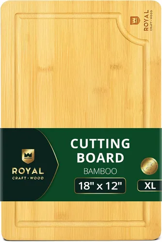 Vista 14 de ROYAL CRAFT WOOD Tabla de cortar de madera, tablas de cortar de bambú con ranura para jugo, tabla de cortar de cocina para carne, queso y verduras