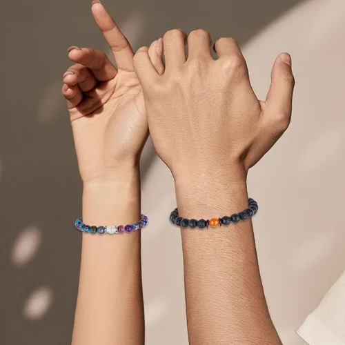 Vista 43 de 2 pulseras magnéticas para parejas, piedra natural negra mate, cristal para votos de amor eterno, juego de pulseras de cuentas de piedra de energía