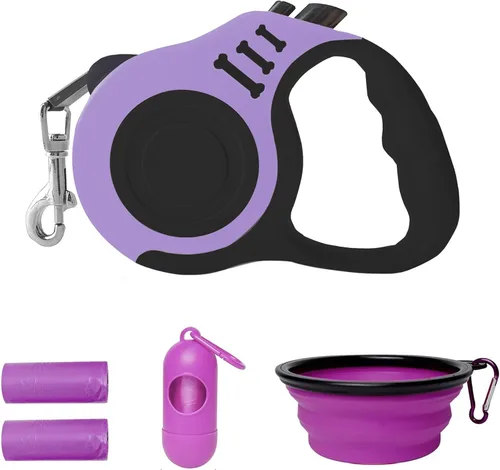 Vista 13 de Correa retráctil para perros pequeños y medianos, automática, telescópica, cinta para mascotas de 10/16 pies, duradera y práctica, con asa A1- rosa