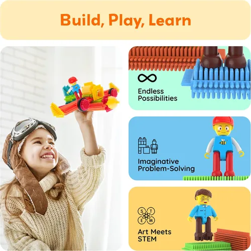 Vista 4 de Picasso Toys Bloques de Erizo 4 Figuras de Personajes de Acción Familiar Juguete para Niños Pequeños Construcción Bloques de Baldosas Paquete