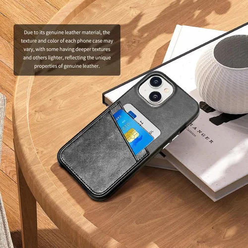Vista 7 de LUCKYCOIN Funda de piel 100% auténtica tipo cartera para iPhone 13, diseño delgado con tarjetero y funda protectora a prueba de golpes, forro