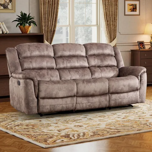 Vista 33 de EBELLO - Silla reclinable manual, sofá reclinable de tela suave con apoyabrazos y respaldo acolchado para sala de estar, dormitorio, color marrón