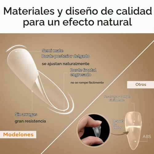 Vista 3 de Modelones - Uñas postizas de gel suave de cobertura completa con forma de almendra mediana