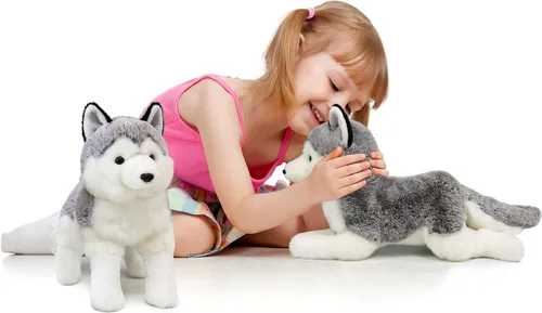 Vista 4 de Ice King Bear 2 piezas de peluche de Huskies siberianos de pie y acostado