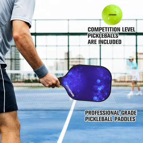 Vista 2 de FITPROWIN Pickleball Paddles Set of 2/1 Carbon Fiber Pickleball Paddles Fiberglass Pickleball Rackets with 16mm Honeycomb Core Lightweight Pickle