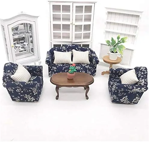 Vista 3 de EatingBiting 1:12 Casa de muñecas Muebles en miniatura Sofá 1 sofá doble + 2 sofás individuales Juego de 3 piezas Sala de estar 1:12 Casa de muñecas
