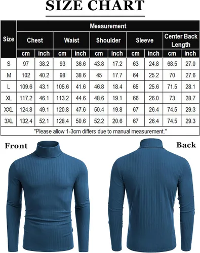 Vista 6 de COOFANDY Camisetas de manga larga con cuello alto para hombre, ajustadas, acanaladas, básicas, suéter de punto ligero
