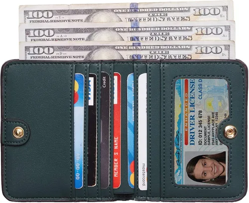 Vista 2 de Toughergun Billetera plegable de cuero genuino para mujer, pequeña y compacta, con bloqueo RFID y ventana de identificación