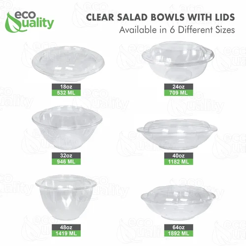 Vista 6 de Cuencos para ensalada de 64 onzas con tapas, recipientes anchos desechables de plástico transparente para ensalada, herméticos, para almuerzo