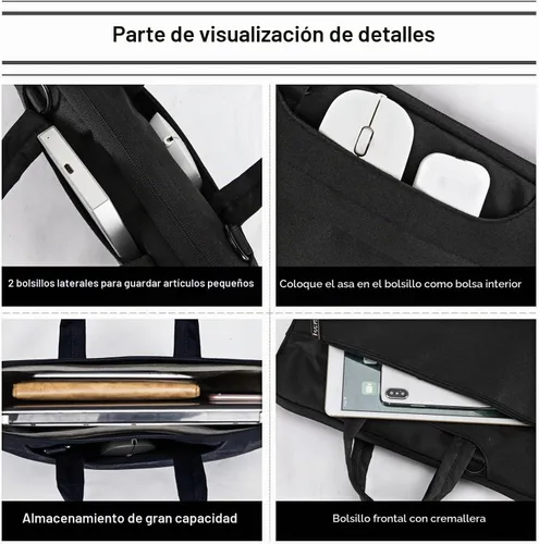 Vista 6 de Voova Bolsa para laptop de 13 14 pulgadas, funda impermeable para computadora con correas para el hombro y asa compatible con MacBook Air 13 Negro