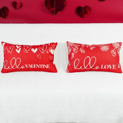 Vista 2 de ONWAY Juego de 2 fundas de almohada para el día de San Valentín de 12 x 20 pulgadas, decoración de corazón rosa con texto en inglés "Hello