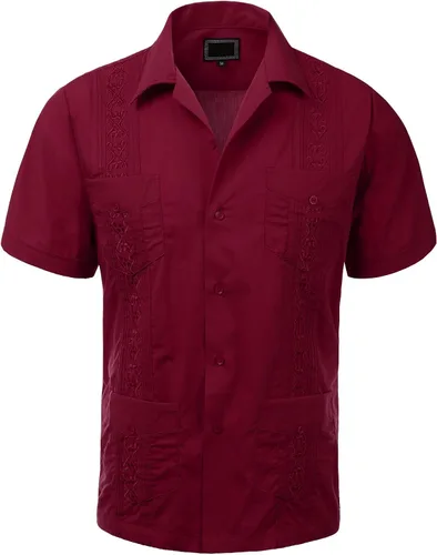 Vista 5 de Guytalk Camisa de manga corta de dos tonos de Guayabera cubana para hombre