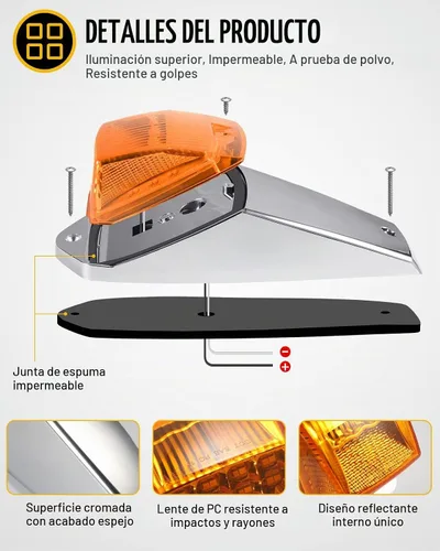 Vista 3 de Partsam 31LED - Luz de marcador de cabina ámbar impermeable para techo superior, compatible con Peterbilt/Kenworth/Freightliner/ Western