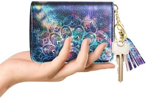 Vista 4 de Pequeña cartera para tarjeta de crédito RFID con brillantina.para mujer, cartera Rfid, S