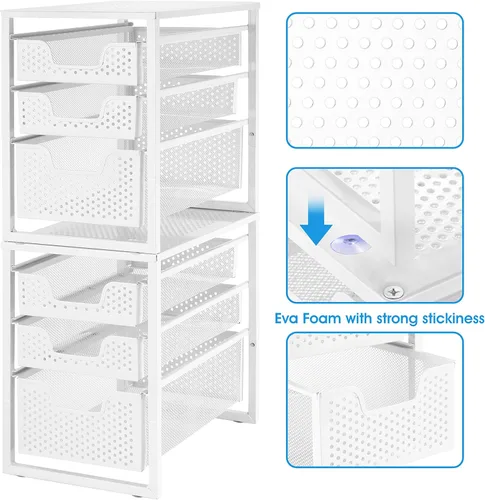 Vista 5 de Simple Trending - Organizador de gabinete de 3 niveles para debajo del fregadero, con cajón de almacenamiento deslizante, organizador de mesa