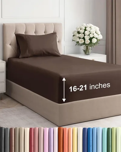 Vista 98 de Juego de sábanas tamaño Queen con bolsillos extra profundos, sábanas transpirables y refrescantes de 4 piezas, ropa de cama de lujo para hotel