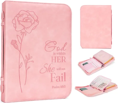 Vista 18 de GUEER Funda para Biblia para hombres, Portabiblia, Funda para Biblia Bolsa Organizadora de Transporte, con Cremallera y Bolsillos para Biblia