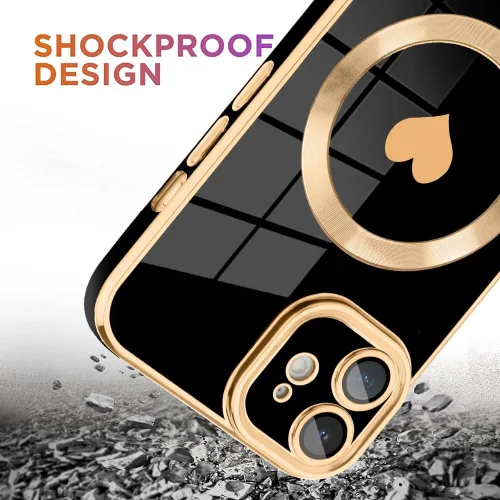 Vista 4 de tharlet Funda Magnética para iPhone 11 [Compatible con Magsafe] Lindo Corazón de Amor de Lujo Chapado Borde Dorado Parachoques con Lente de Cámara