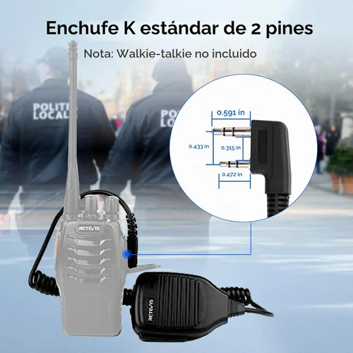Vista 2 de Retevis Micrófono de altavoz de hombro Walkie Talkie de 2 pines, paquete de 5 para Retevis H-777/RT22/RT68/RT21/H777S, compatible con BAOFENG