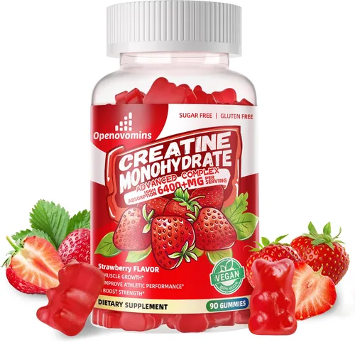 Vista 9 de Complejo de gomitas de monohidrato de creatina para hombres y mujeres, fórmula avanzada con L-taurina + vitamina B12, suplemento masticable sin