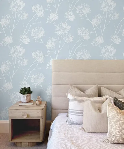 Vista 6 de NextWall One O'Clocks Botanical - Papel tapiz autoadhesivo (azul claro)