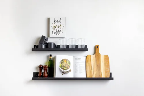 Vista 2 de Infinite Design - Estante flotante de metal de 24 pulgadas Moderno repisa de acero con recubrimiento en polvo negro, fabricado en Estados Unidos