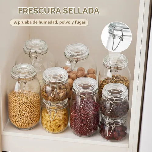 Vista 5 de Tarros de vidrio para almacenamiento de alimentos de 1 galón con tapas herméticas, juego de 1 – Recipientes transparentes con cierre de clip
