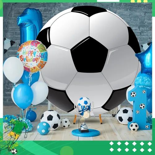 Vista 2 de Fondo redondo de fútbol de 6.5 pies, telón de fondo de arco temático deportivo para fiesta y fotografía, decoración de cumpleaños, campo de fútbol