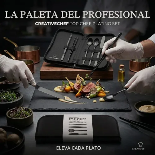 Vista 11 de CREATIVECHEF Kit de chapado profesional para chef, juego de chapado culinario de 5 piezas, plateado, acero inoxidable (5 piezas, plateado) (negro)