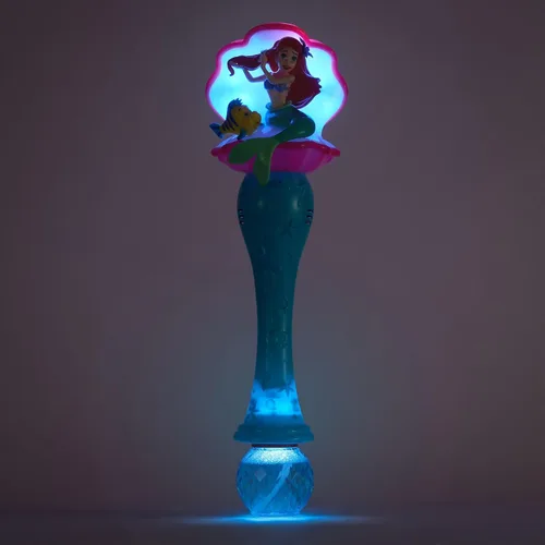 Vista 2 de Disney Store Varita de burbujas con luz y sonido oficial de The Little Mermaid Ariel & Flounder - Juguete LED interactivo, perfecto para niños