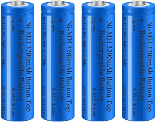 Vista 7 de Paquete de 2 baterías Ni-MH recargables de 3200 mAh, baterías NiMH con botón superior, batería de alta capacidad para linterna LED, faro, cámara
