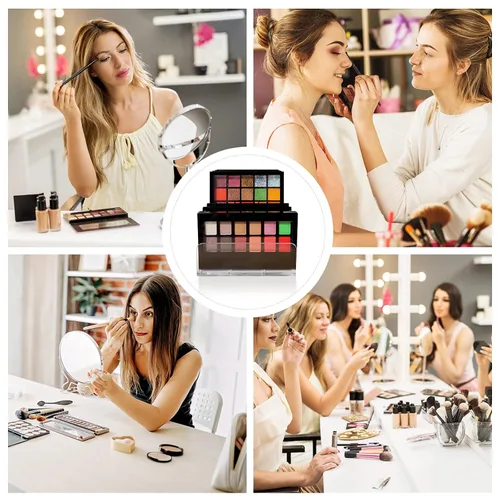 Vista 3 de Organizador de paleta de sombra de ojos acrílico transparente de 7 secciones, organizador de paleta de maquillaje para encimeras de baño, tocadores
