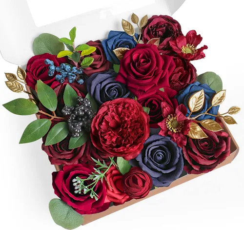 Vista 10 de ponatia Flores artificiales burdeos, combo de flores de boda para bricolaje, ramos de boda, centros de mesa, arreglos, fiestas, baby shower Borgoña