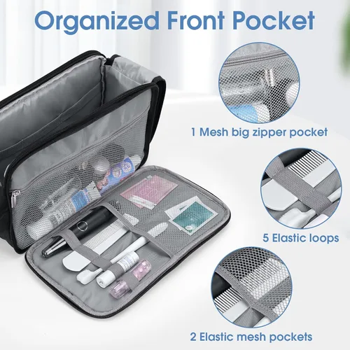 Vista 3 de Wedama Neceser de viaje para hombres, bolsa de aseo de viaje de mano, Negro -, L, Neceser
