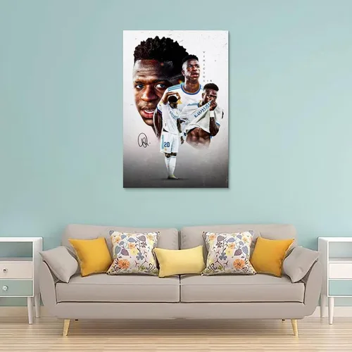 Vista 2 de LOGAUT Vinicius Jr Poster Vini Jr - Póster de fútbol firmado para pared, pintura estética para decoración del hogar, (V5111), sin marco, 24 x 36