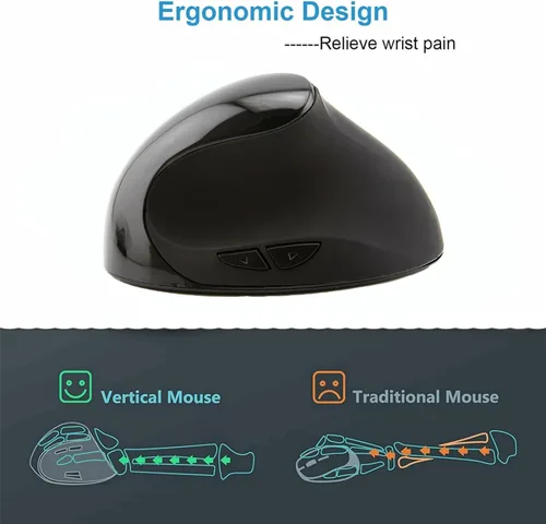 Vista 5 de Ratón vertical ergonómico inalámbrico, mouse Ergo portátil silencioso recargable con receptor USB 2.4G, 6 botones, agarre cómodo, reduce el dolor