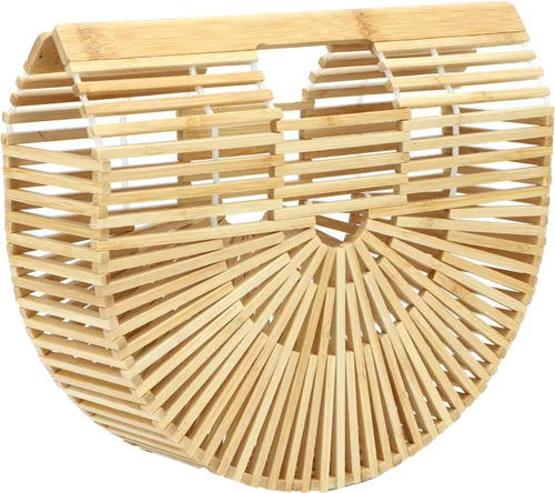Vista 4 de Emprier Bolsas de bambú vintage para mujer, hechas a mano, bolsas de paja de verano, playa, bolsos de cesta