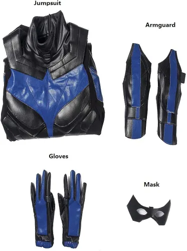 Vista 6 de LILLIWEEN Disfraz de Dick Grayson para hombre disfraz de Halloween cosplay guantes de máscara conjunto completo