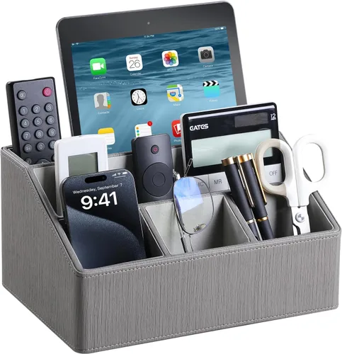 Vista 9 de Organizador de escritorio de piel PU, lujoso soporte para control remoto para accesorios de escritorio de oficina en casa, organizador de cajón
